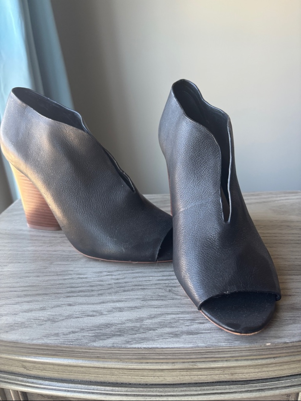 Vince Camuto Black Open-Toe Leather Mule Booties